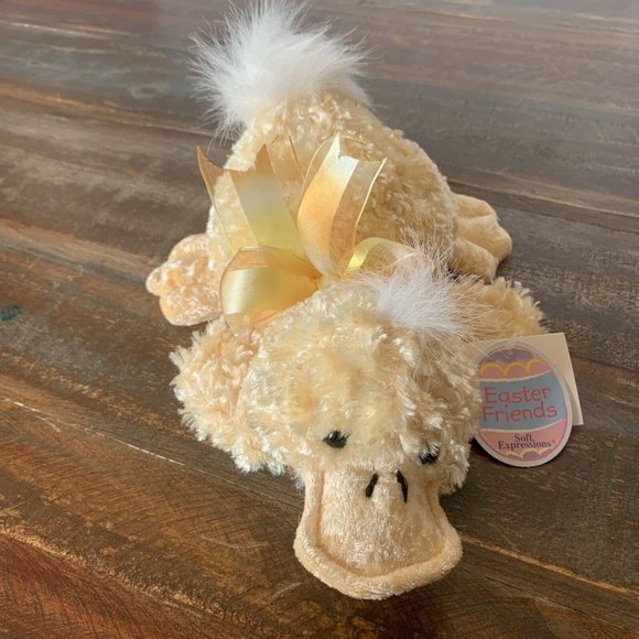 Dan Dee Soft Expressions Easter Friends Yellow Duck with Tags Bow Weighted Lovey - Picture 5 of 7